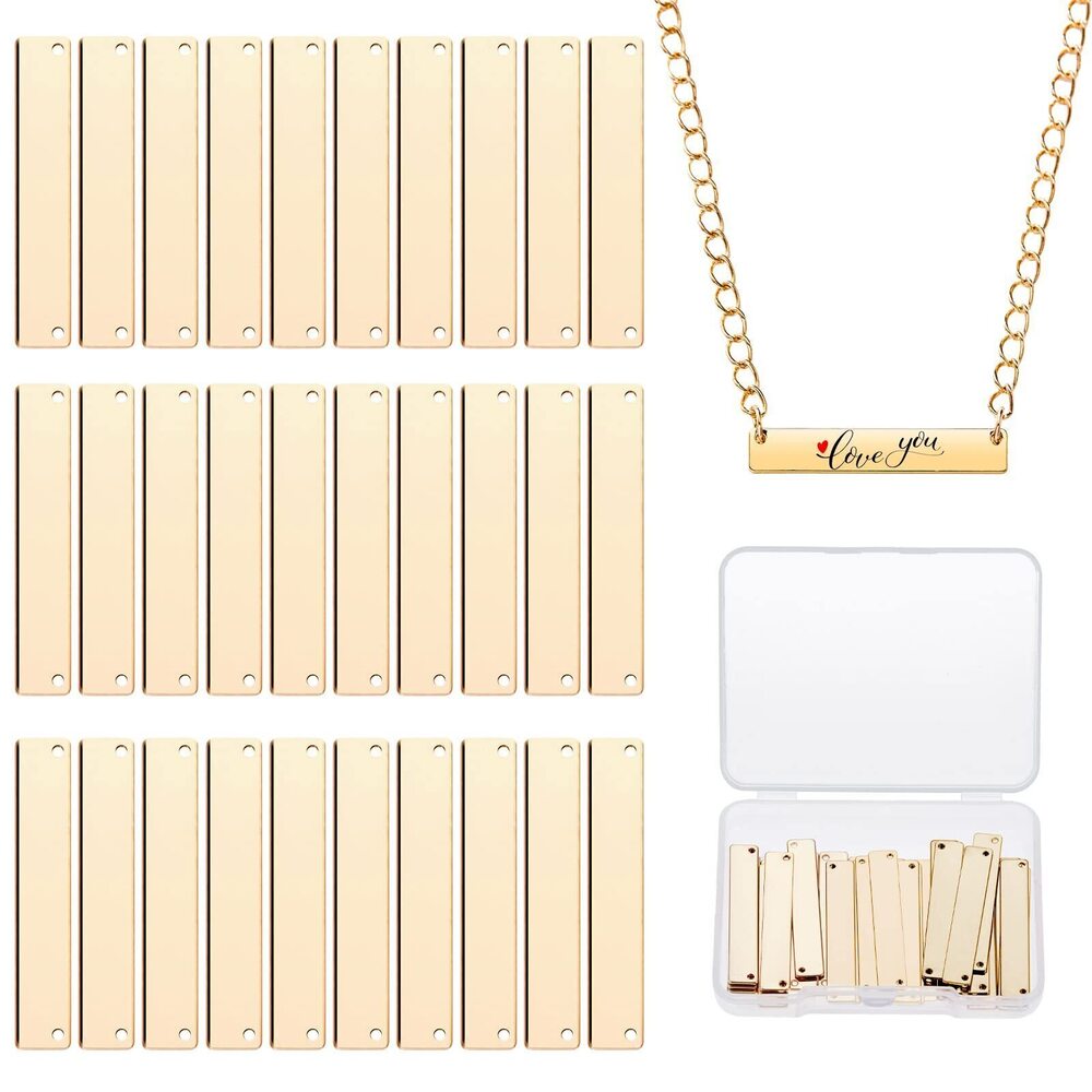 9413 30 Pieces Rectangle Metal Stamping Blank Bar Brass Tag Pendant